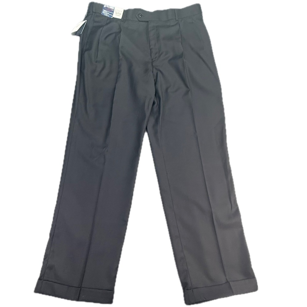 Stafford Dress Pants Mens 40x32 Black Performance Pleated Classic Fit NWT